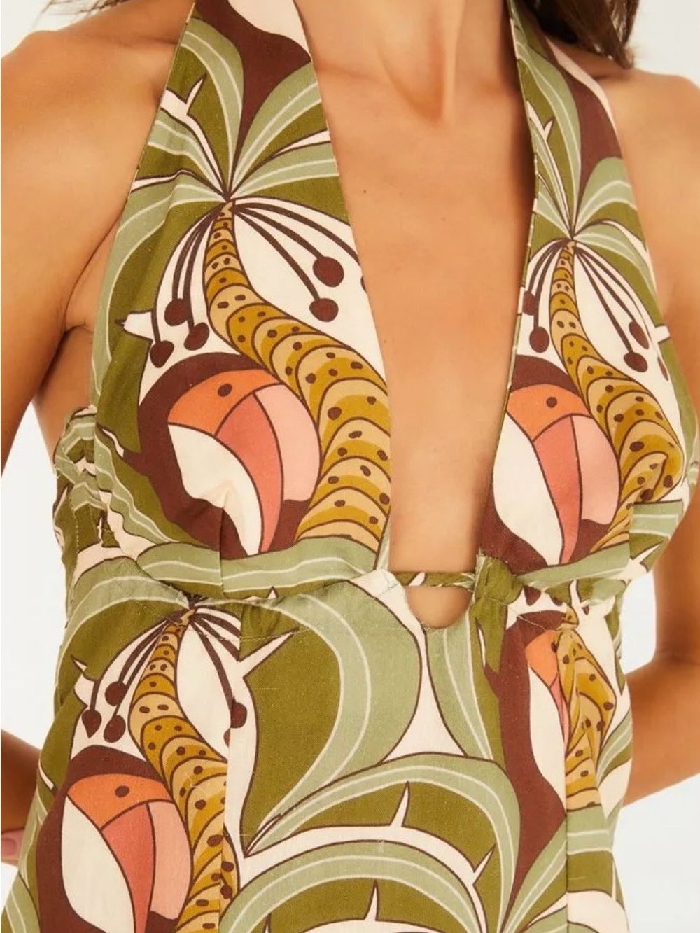 FARM Rio Olive Multi Retro-Print Halter Maxi Dress - Picture 3 of 4